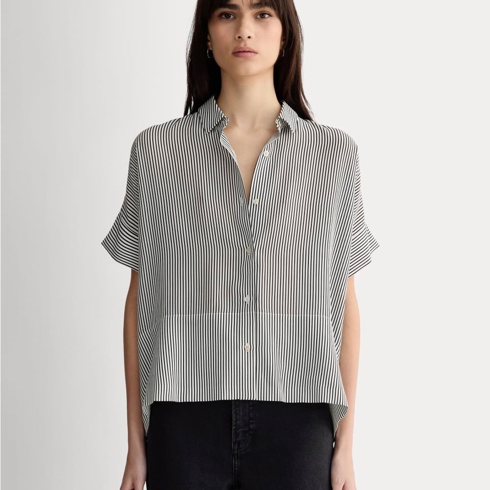 Everlane THE BOXY SHIRT IN WASHABLE 100% SILK | Striped Button-Down Shirt